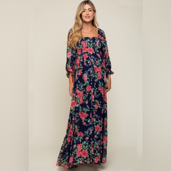 Pinkblush Dresses & Skirts - Pinkblush floral smocked top quarter sleeve chiffon maxi dress nwot